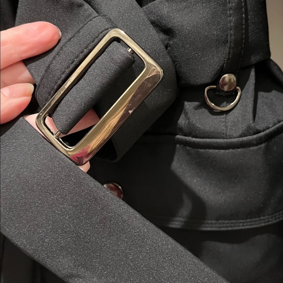 New York & Company L Zip Belted Snap Jacket Faux Fur Trim water repellent NEW - Picture 5 of 11